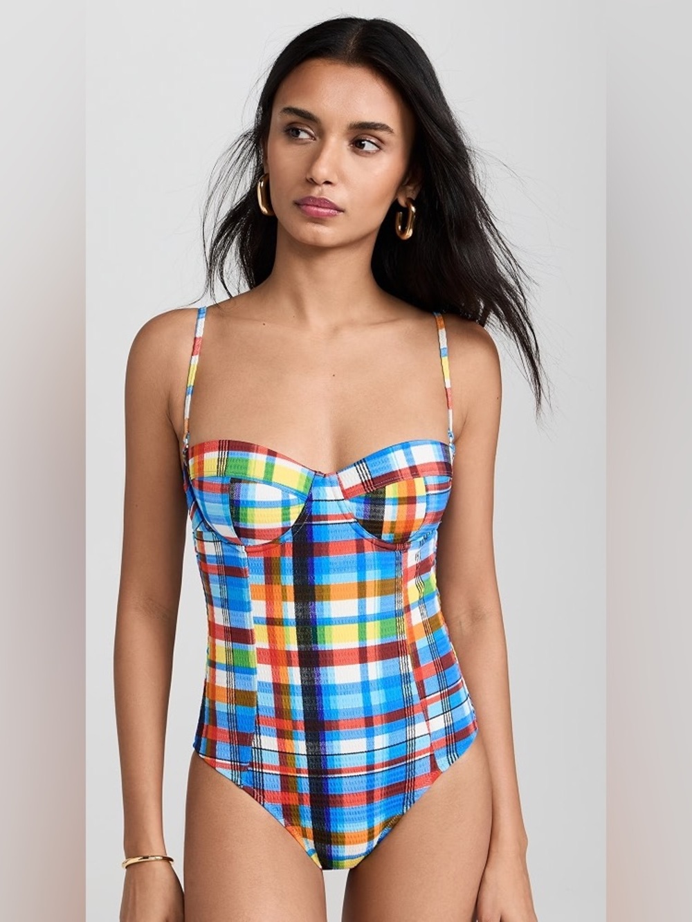 STAUD Plaid Amari One-Piece Swimsuit
